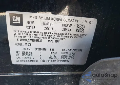 2021 Buick Encore Gx Fwd Select from USA, damaged, VIN KL4MMDS27MB098539